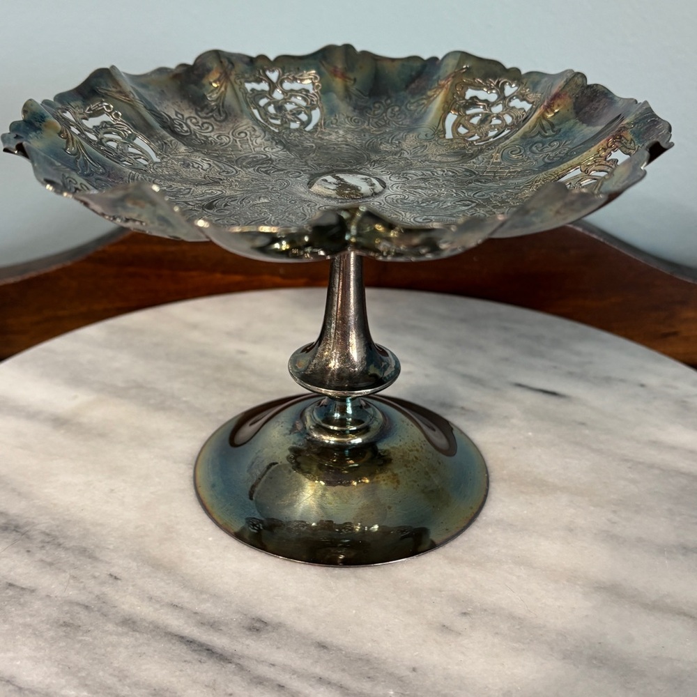 Vintage Essay Silver Plate EP Copper Lead Mount 1510 Pedestal Serving Dish